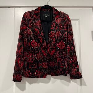 Tahari Arthur S. Levine Women's Velvet Blazer‎ Red and Black Paisley Size 8